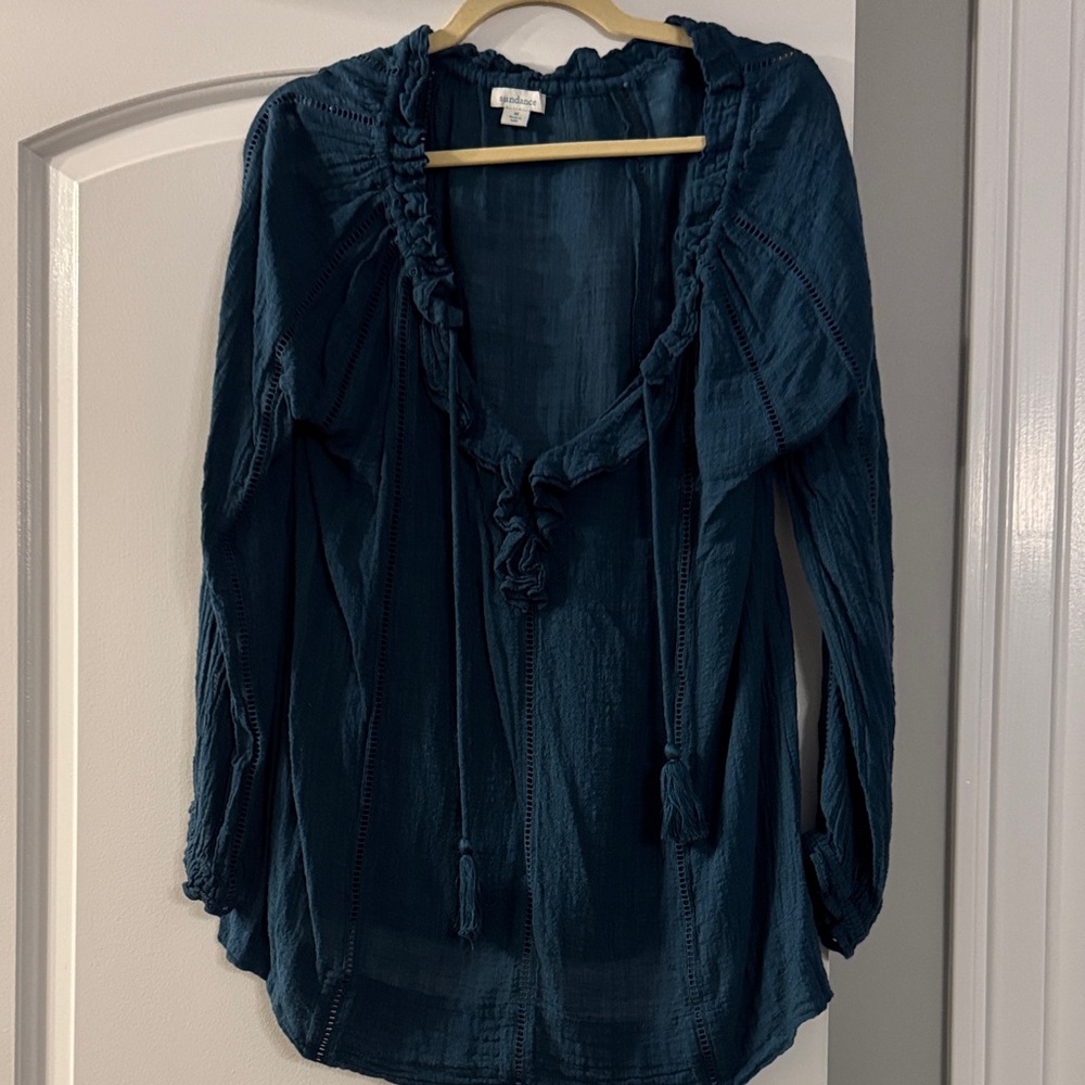 Sundance Deep Blue Blouse with Tassel Accents